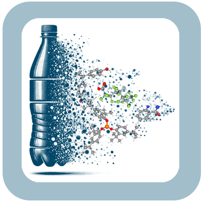 Graphic image of microplastic disintegrating from a plastic bottle