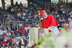 With the protective netting behind home plate in the background, Boston’s Cardinal Sean O’Malley, OFM Cap, who presided at the Mass, commented on Rev. Himes’s homily. "I think you hit it out of the park," he said. The gold University mace, with its eagle emblem at the top, can be seen the foreground.<br/>Photograph by Lee Pellegrini