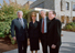 November 2, 2000: On the occasion of delivering the keynote address at the dedication of the Lynch School of Education, Kennedy is joined in front of Campion Hall by Carolyn Lynch, Peter Lynch, and President William P. Leahy, SJ.<br/>Photograph: Lee Pellegrini